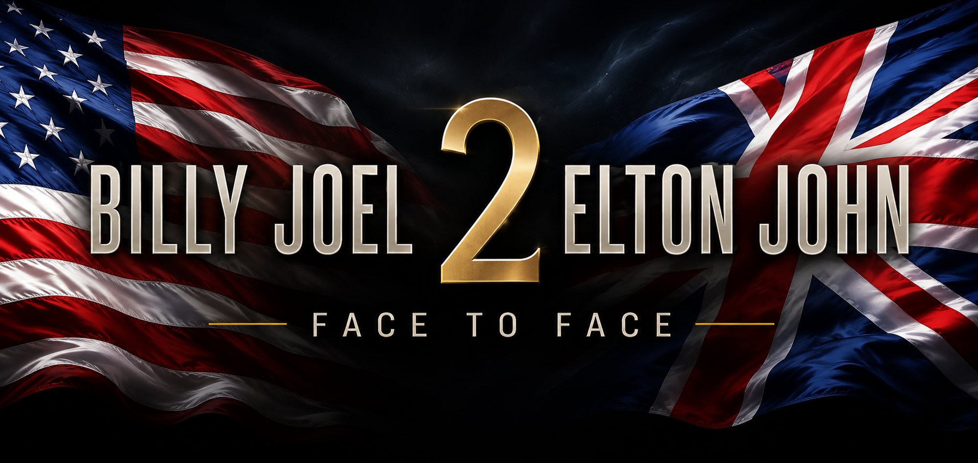 Billy Joel 2 Elton John: Face to Face logo over the American and British flags
